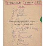 ROTHERHAM COUNTY 1922/3 Album sheet with 10 autographs including Cook, Evans, Williams, Lambert,