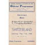 ENGLAND - SWITZERLAND 46 England home programme v Switzerland , 11/5/46 at Stamford Bridge, fold,