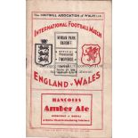 WALES - ENGLAND 1938 Wales home programme v England, 22/10/1938 at Cardiff, fold, slight creasing,