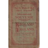 ENGLAND - IRELAND 1914 Programme, England v Ireland , 14/2/1914, Sports Picture Post Official