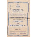 EVERTON - MAN UTD 45 Everton home programme v Manchester United, 13/10/45, fold, small piece torn