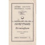 DERBY 4 Page programme Derby County v Birmingham City September 19th 1942 War League. Slightly