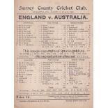 ENGLAND / AUSTRALIA Cricket Scorecard England v Australia at the Oval August 1902. Trumper,