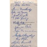 CELTIC AUTOGRAPHS A collection of 12 autographs of the 1949 Celtic team on a plain card to include