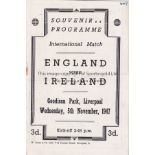 ENGLAND - IRELAND 47 England home programme v Ireland, 5/11/47 at Goodison, number on corner of