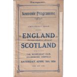 ENGLAND - SCOTLAND 1920 England home programme v Scotland 10/4/1920 at Hillsborough, Sheffield.