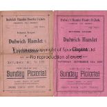 DULWICH HAMLET Two home programmes for the Isthmian League matches v. Clapton 24/9/1932, slightly