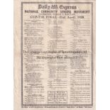 1928 CUP FINAL Daily Express Community Singing Songsheet 1928 Cup Final, fold, a couple of tears