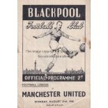 BLACKPOOL - MAN UTD 48 Blackpool home programme v Manchester United, 23/8/48, some creasing. Fair