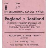 INTER - LEAGUE 1938 Match ticket, English League v Scottish League, 2/11/1938 at Molineux, Wolves.