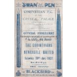 CORINTHIANS - NEWCASTLE 1927 Corinthians home programme v Newcastle, 29/1/1927, FA Cup at the