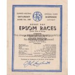 THE DERBY Racecard for the Epsom Derby June 7th 1947 won by Pearl Diver. Usual results marked in