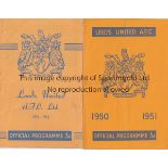LEEDS Two Leeds United home programmes v West Ham United 1950/51 ( (light horizontal fold/team