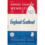 ENGLAND - SCOTLAND 1938 England home programme v Scotland, 1938 at Wembley, rusty staples. Fair-