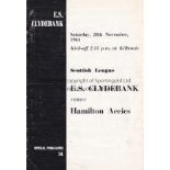 E.S.CLYDEBANK E.S Clydebank home programme from their only season, v Hamilton Accies, 28/11/64, very