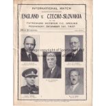 ENGLAND - CZECHOSLOVAKIA 1937 England home programme v Czechoslovakia, 1/12/1937 at Tottenham, min