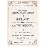 ENGLAND - IRISH REPUBLIC 49 England home programme v F.A. Ireland, 21/9/49 at Goodison, the first