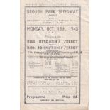 SPEEDWAY / NEWCASTLE Programme for Bill Kitchen's Select v. Ron Johnston's Select 15/10/1945, folded