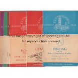 1948 OLYMPICS LONDON Eight programmes. Fencing, slightly rusty staples. Gymnastics, writing on