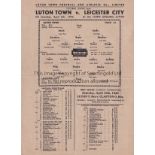 LUTON TOWN V LEICESTER CITY 1946 Single card programme for the match at Luton 6/4/1946, slightly