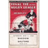 1938 RUGBY LEAGUE CUP FINAL Official programme , 1938 Rugby League Cup Final, Barrow v Salford,