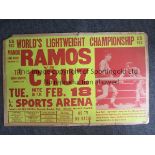 BOXING POSTER Large 22" X 16" board backed poster for Mando Ramos v. Carlos Teo Cruz, World