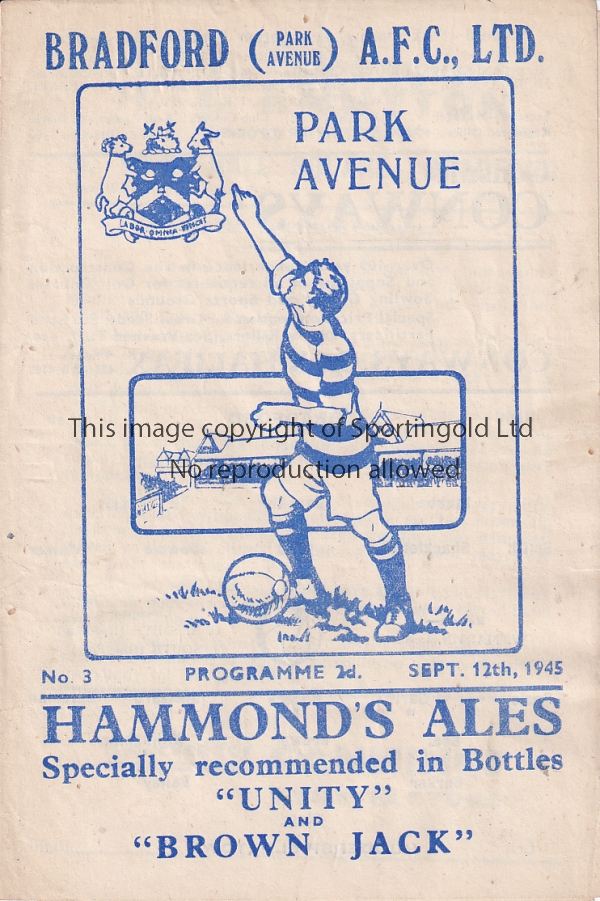 BRADFORD PA - HUDDERSFIELD 45 Bradford Park Avenue home programme v Huddersfield, 12/9/45. Generally