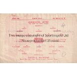 MAN UNITED Single sheet programme Manchester United v Sheffield Wednesday 20/4/1946. Folds. Score
