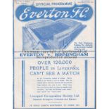 EVERTON - BIRMINGHAM 1937 Everton home programme v Birmingham, 11/12/1937, staples removed.