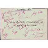 HEART OF MIDLOTHIAN AUTOGRAPH 1953/4 An album sheet signed by 14 players and Trainer John Harvey.