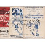 BRADFORD PA Three Bradford Park Avenue home programmes, v Nottingham Forest 18/4/49, Chesterfield