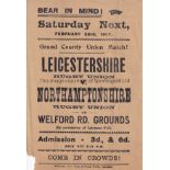 RUGBY UNION Advertising flyer for Leicestershire v Northamptonshire at Welford Road, Leicester FC