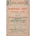 NORWICH HANDBOOK 1931-32 Norwich City handbook, 1931-32, 64 pages, slight ageing. Generally good