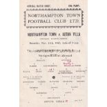 NORTHAMPTON 43 Single sheet Northampton home programme v Aston Villa, 13/11/43, score, changes