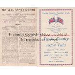 MIDLAND CUP FINAL 1945 Two programmes for the 1945 Midland Cup Final, Aston Villa v Derby, at