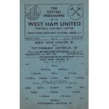 WEST HAM "A" - TOTTENHAM "A" 49 West Ham United home single sheet programme , "A" team v