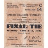 1935 CUP FINAL Match ticket, 1935 Cup Final, Sheffield Wednesday v West Brom, standing ticket.
