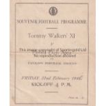 TOMMY WALKER 4 Page programme Tommy Walker's X1 ( Hearts , Chelsea and Scotland ) v Dehra Dun Area