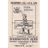 BRADFORD PA - DONCASTER 44-5 Bradford Park Avenue home programme v Doncaster, 24/3/45, slight