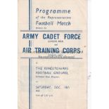 WARTIME 43 Programme for game at Kingstonians, Army Cadet Force v Air Training Corps, 18/12/43 ,