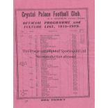 CRYSTAL PALACE - WEST HAM 1918-19 Crystal Palace home programme v West Ham, 12/10/1918, four page