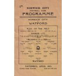 NORWICH - WATFORD 41 Norwich single card home programme v Watford, 19/4/41, a season full of goals