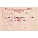 MAN UNITED Single sheet programme Manchester United v Stoke City 4/5/1946. Light horizontal fold.