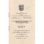 ENGLAND / ITALY / TOTTENHAM Programme of Arrangements for the England v Italy match at White Hart