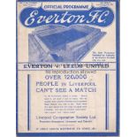 EVERTON - LEEDS UTD 1937 Everton home programme v Leeds Utd, 16/10/1937, score, scorers noted,