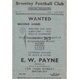 BROMLEY 44-5 Bromley home programme, v London District Amateur XI, 3/2/45, score noted. Fair-