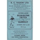 HEADINGTON Programme Headington United v Llanelly Southern League 1st May 1954. No writing.