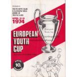 1974 EUROPEAN YOUTH CUP Official programme issued by Celtic Boys Club for the European Youth Cup,