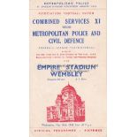 AT WEMBLEY 44 Programme, Combined Services XI v Metropolitan Police and Civil Defence, 10/5/44 at