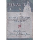 1935 CUP FINAL Official programme, 1935 Cup Final, Silver Jubilee cover, fold, creases to cover,